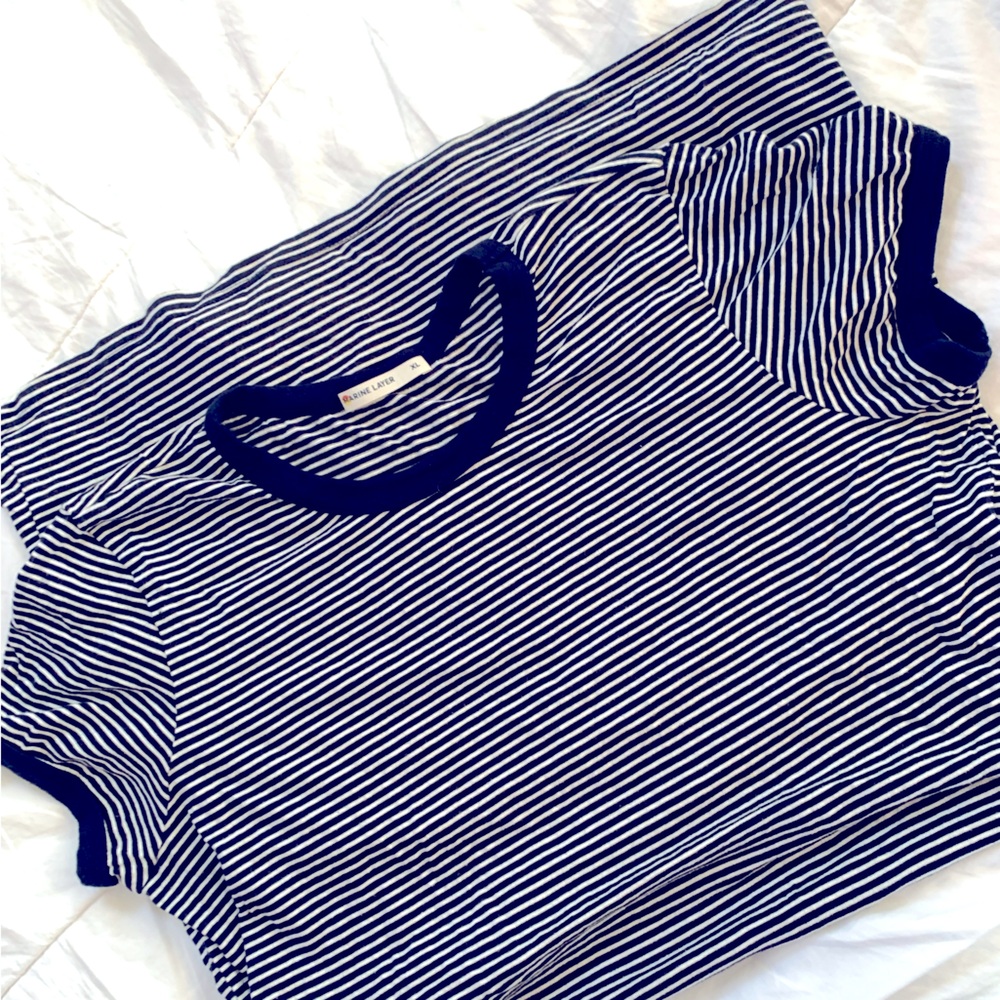 Marine Layer XL Navy Stripe T-Shirt Dress – Soft Cotton Casual Knee-Length